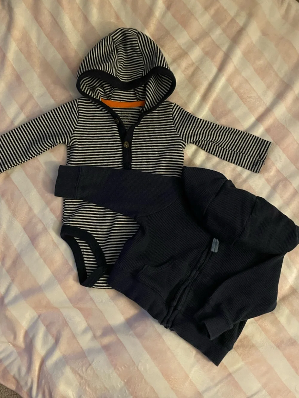 Carter's Navy and White Striped Hooded Bodysuit with Navy Hooded Zip Sweatshirt